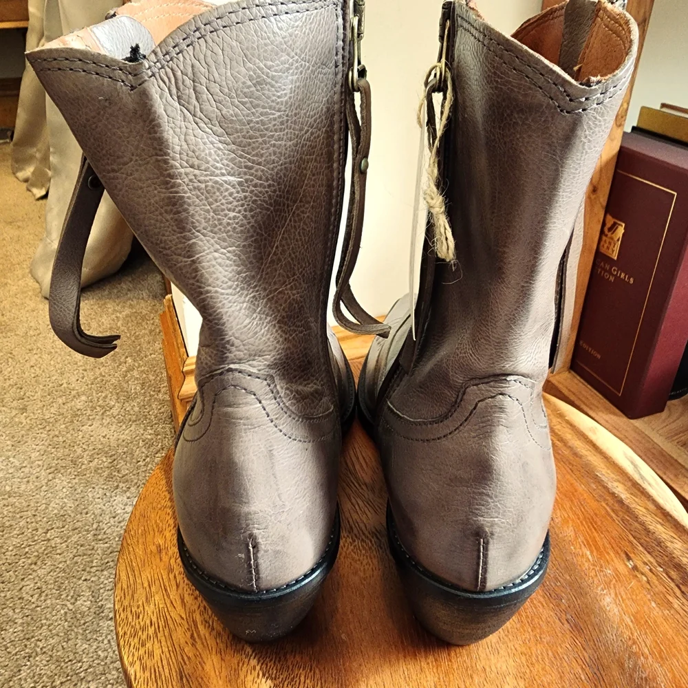 A.S. 98 Crystal Charlie Taupe Leather Western Ankle Boots - Picture 4 of 6